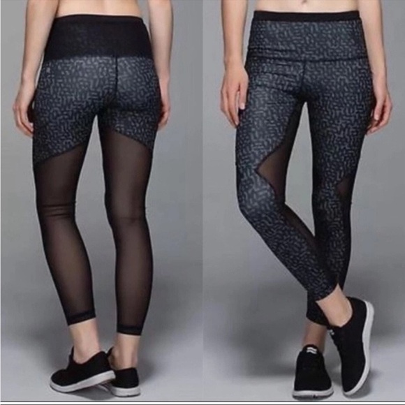 Lululemon Athletica Black Patterned Mesh LeggingsRunning in the City 7/8 Rare - Picture 1 of 11